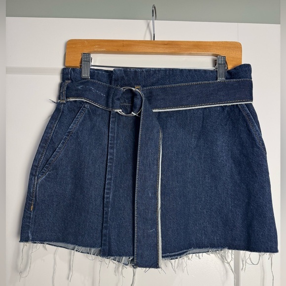 Zara Denim Mini wrap skort with Belt distressed raw hem 100% cotton - Picture 1 of 7